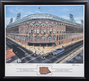 Ebbets Field Concrete Piece With "A Field In Flatbush" Litho By Artist Bill Levers In 26x24 Framed Display #1126/1957 